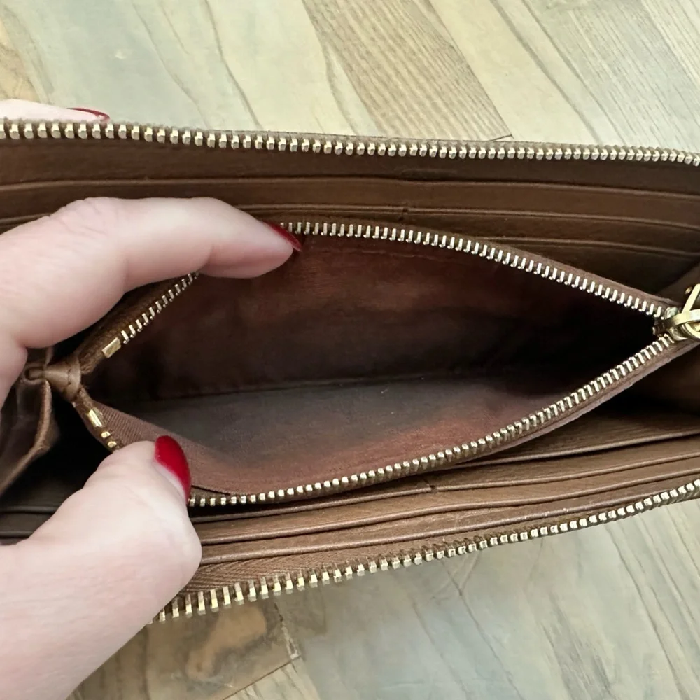 Prada Tan Leather Zip Wallet With Box and COA